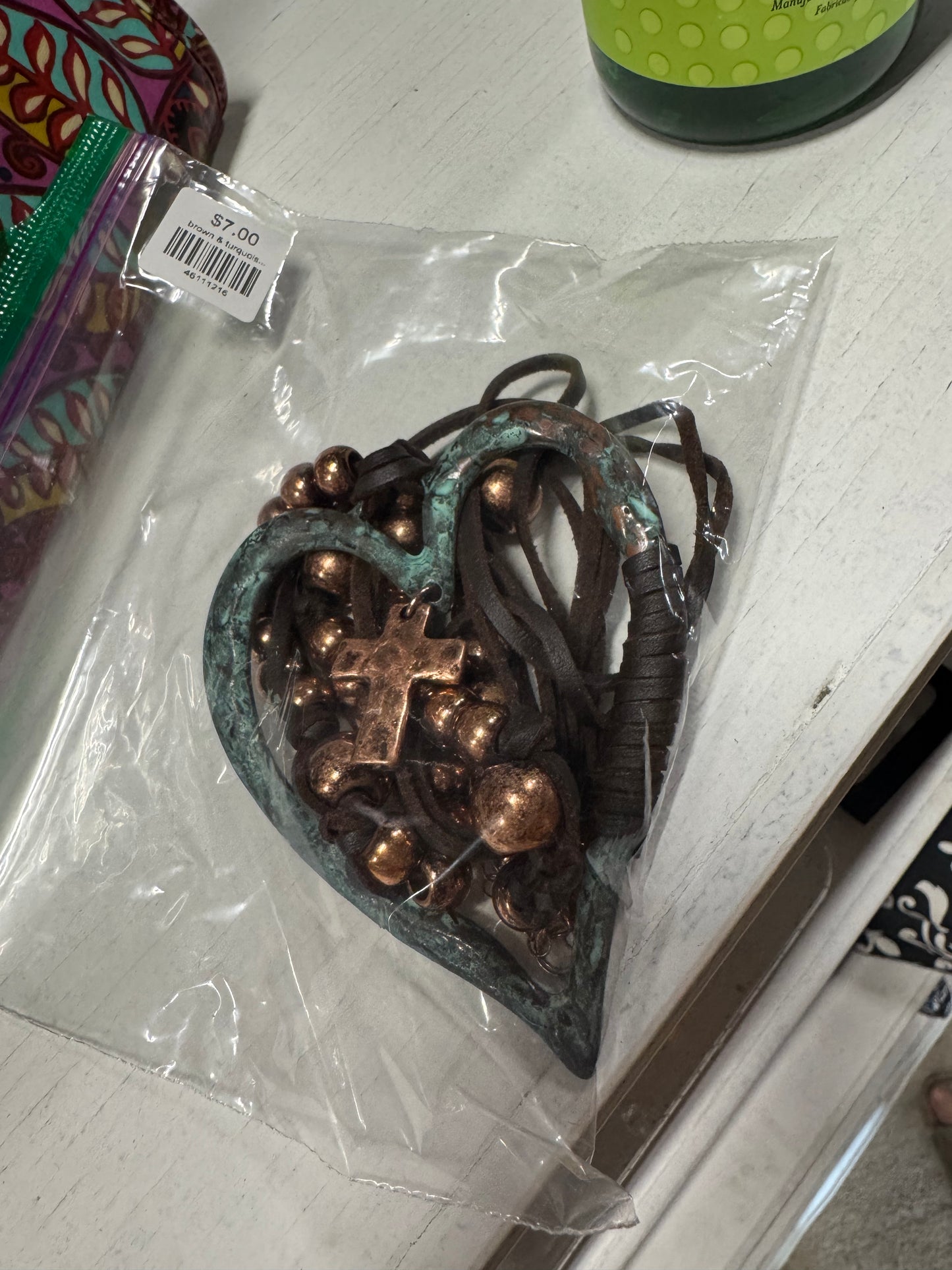 brown & turquoise heart/cross necklace - Market Row