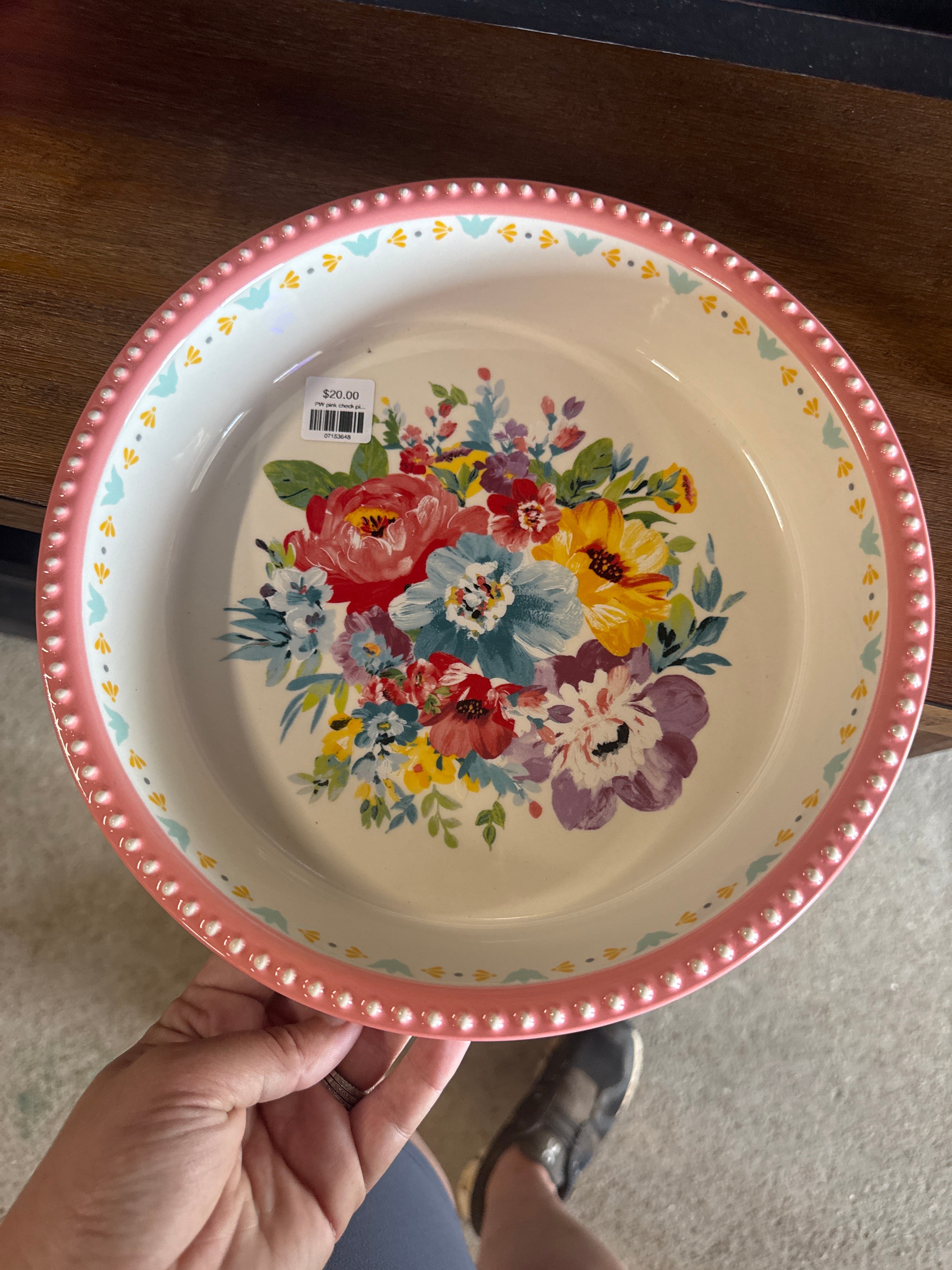 PW pink check pie plate - Market Row