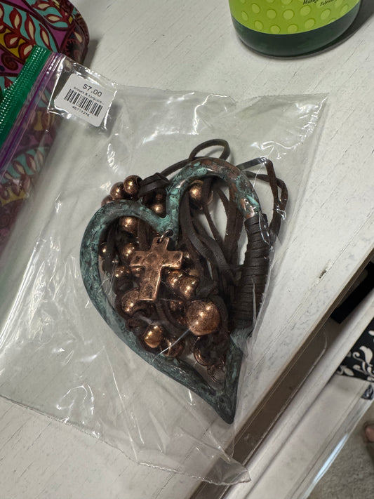 brown & turquoise heart/cross necklace - Market Row